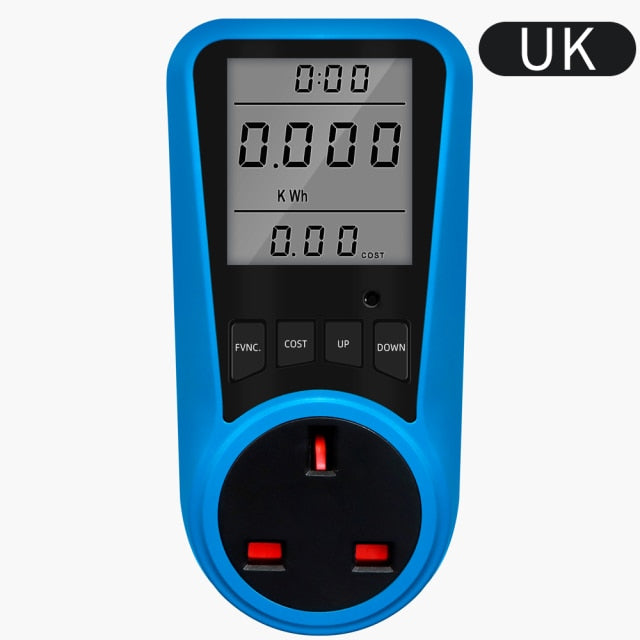 EU Plug Socket Digital Current Meter Voltmeter AC Power Meter Time Watt Power Energy Tester Wattmeter US UK AU FR BR IT Plug