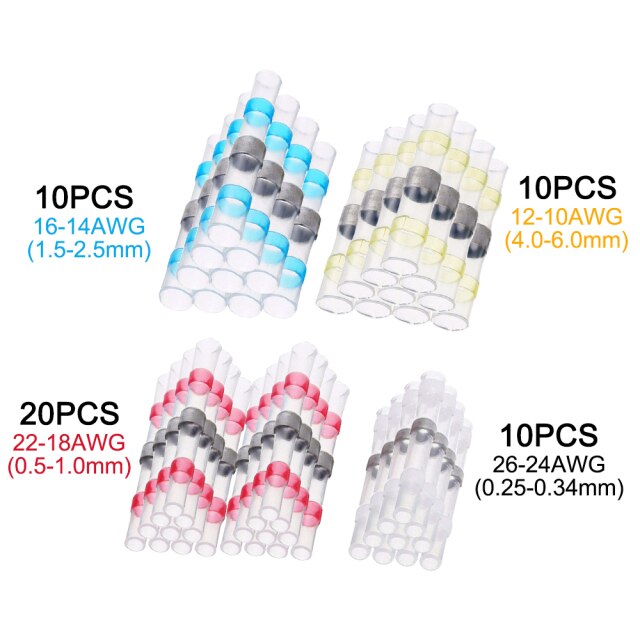 Solder Seal Wire Connectors Heat Shrink Butt Tube Electrical Crimp Connectors Waterproof Insulated Cable Splice Terminal Kit