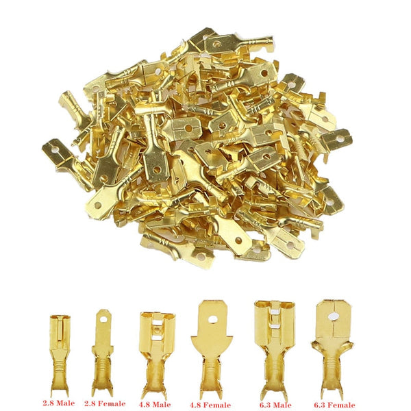 100Pcs/lot   2.8/4.8/6.3mm Female and male Crimp Terminal Connector Gold Brass/Silver Car Speaker Electric Wire Connectors  50 S