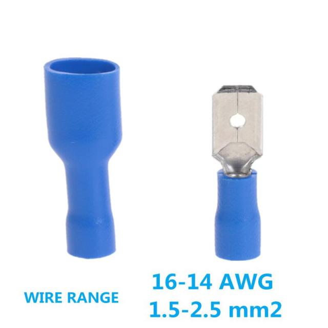 100PCS Insulated Spade Crimp Wire Cable Connector 6.3mm Terminal Male Female Kit 16-14 AWG 22-16AWG 12-10AWG