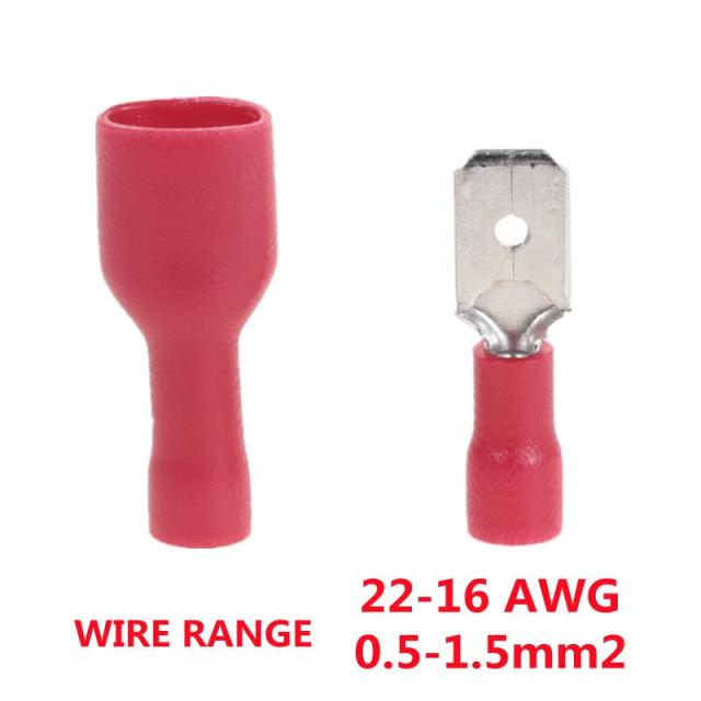 100PCS Insulated Spade Crimp Wire Cable Connector 6.3mm Terminal Male Female Kit 16-14 AWG 22-16AWG 12-10AWG