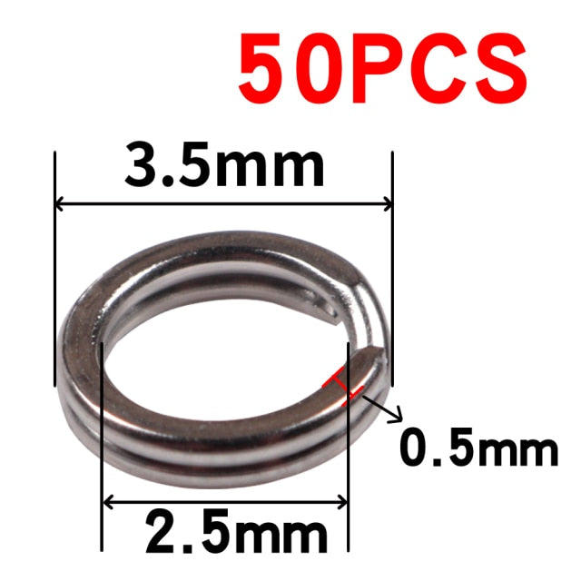 50pcs/lot Stainless Steel Split Ring Diameter from 4mm to 12mm Heavy Duty Fishing Double Ring Connector Fishing Accessories