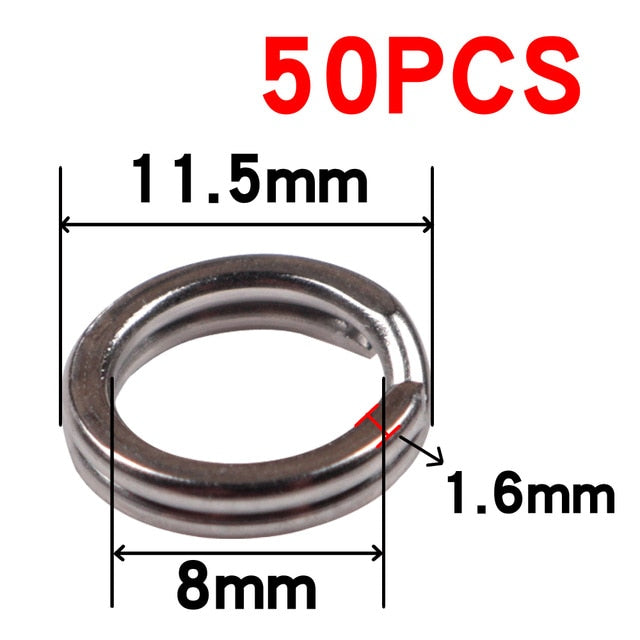 50pcs/lot Stainless Steel Split Ring Diameter from 4mm to 12mm Heavy Duty Fishing Double Ring Connector Fishing Accessories