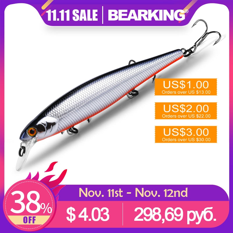 Bearking  4" 112mm 4-1/2” 97mm depth 3-4ft 1-1.2m fishing lures hard bait 10color for choose minnow quality professional minnow