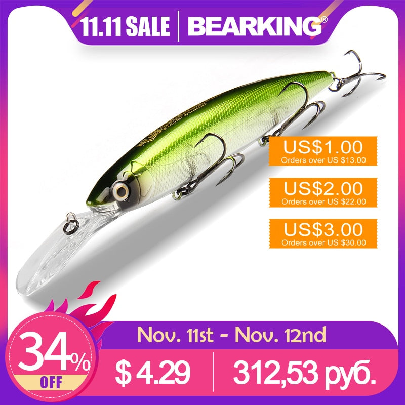 Bearking 130mm 28.6g professional quality fishing lures hard bait dive 2.5-3m quality wobblers minnow  Artificial Bait Tackle