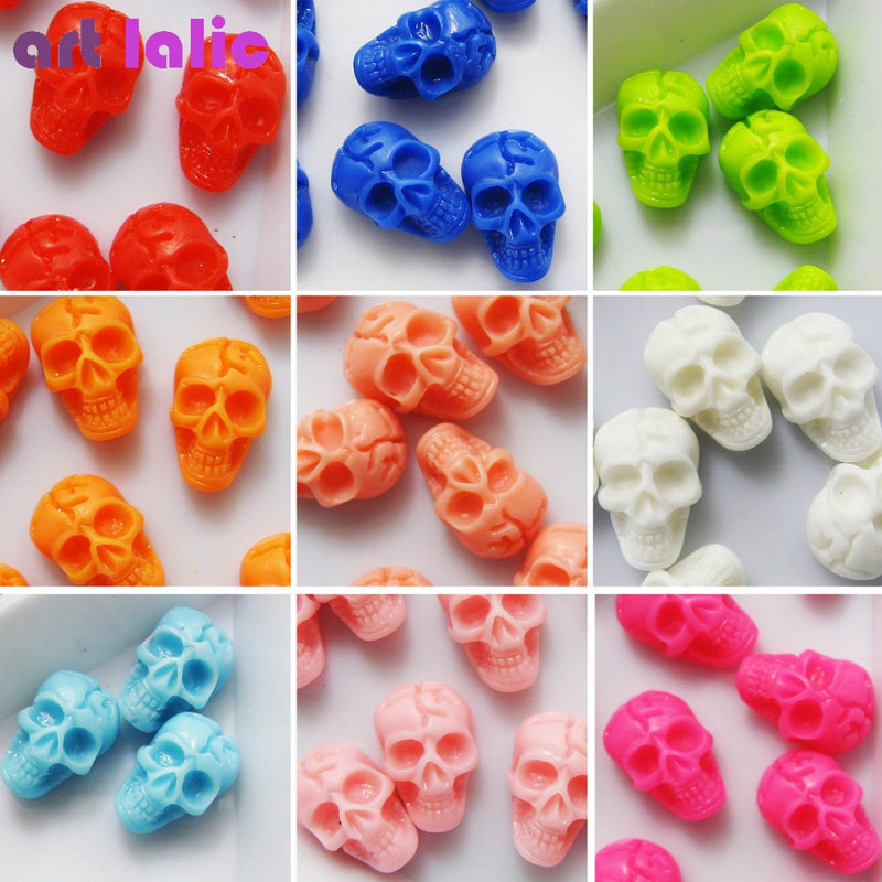 20 Pcs Nail Art 3D Skull Bone Design Resin Beads Nail Tips DIY Gel Nail Art Tips Decoration