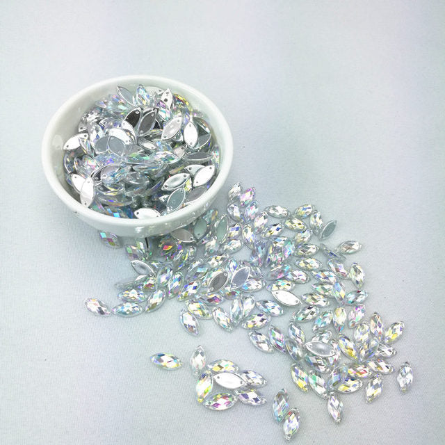 7*15mm Sewing Crystal AB Flatback Rhinestones Sew On Crystals Stones Horse Eye Acrylic Strass For DIY Clothes Crafts 50pc
