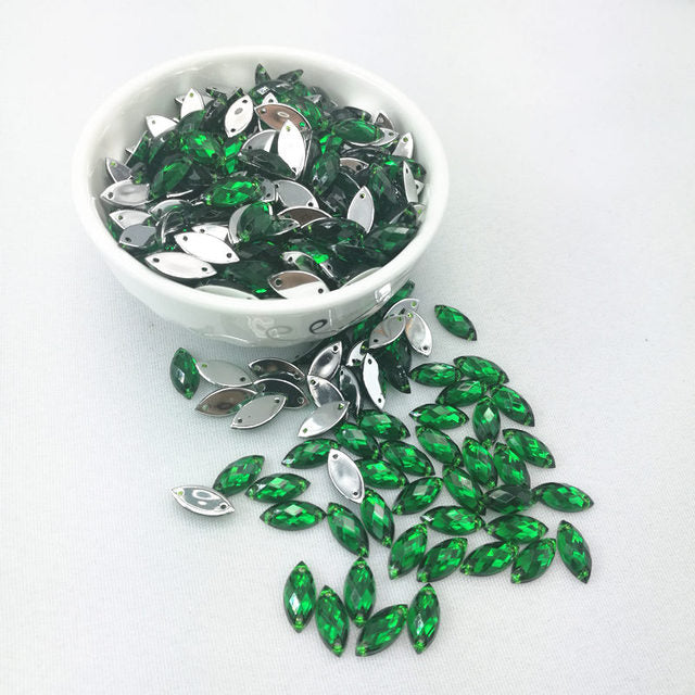 7*15mm Sewing Crystal AB Flatback Rhinestones Sew On Crystals Stones Horse Eye Acrylic Strass For DIY Clothes Crafts 50pc