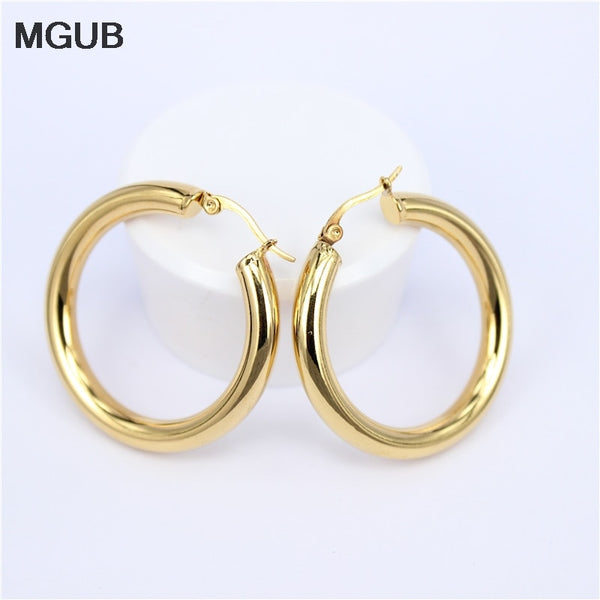 MGUB Gold color circle creole earrings, Stainless Steel Big  Round wives Hoop Earrings gifts for women LHEH78