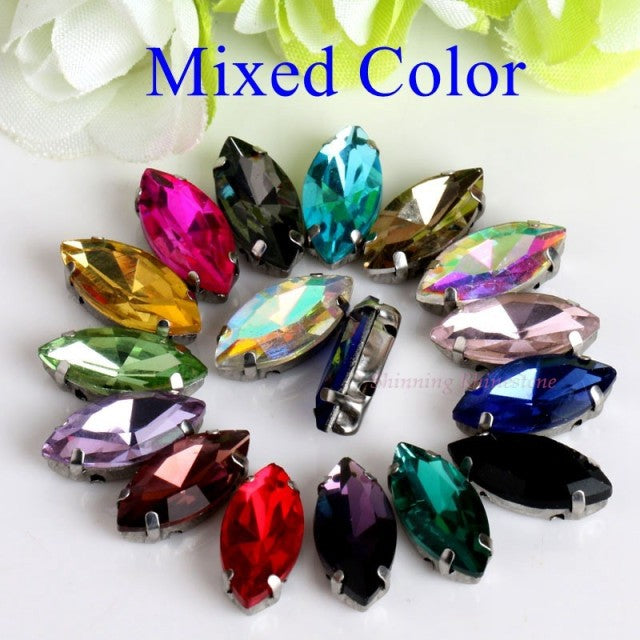 Horse Eye / Leaf Shape Glass Rhinestones With Claw Sew On Crystal Stone Strass Diamond Metal Base Buckle For Clothes