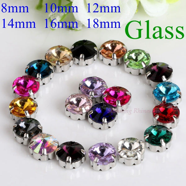 Satellite / Round Shape Glass Rhinestones With Claw Sew On Crystal Stone Strass Diamond Metal Base Buckle For Clothes