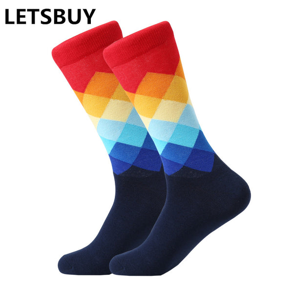 LETSBUY Male Tide Brand men cotton Socks Gradient Color summer Style long wedding sock Men's Knee High Business Socks man sox