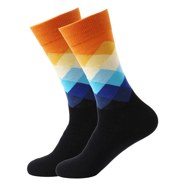 LETSBUY Male Tide Brand men cotton Socks Gradient Color summer Style long wedding sock Men's Knee High Business Socks man sox