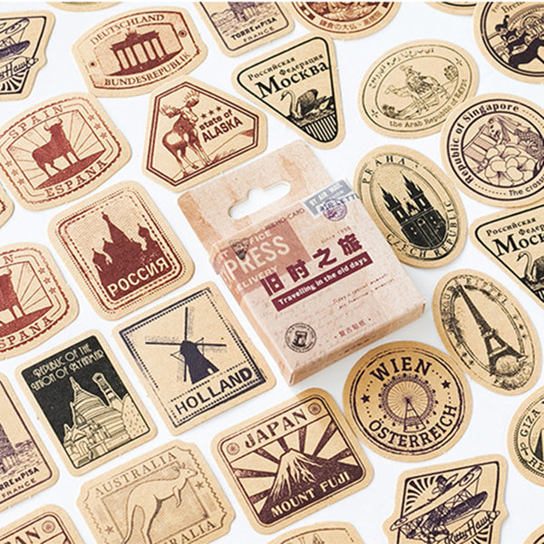 46 Pcs/pack Vintage Travelling Adhesive Stickers Decorative Album Diary Stick Label Decor Stationery Stickers