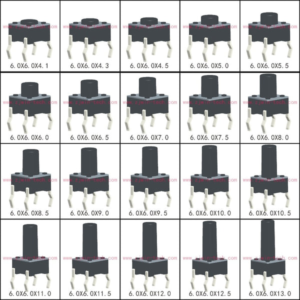 50PCS 6X6X5/4.3/5.5/6/7/8/9/10/13MM Tact Switch Push Button Switch 12V Copper 4PIN DIP Micro Switch For TV/Toys/home use Button
