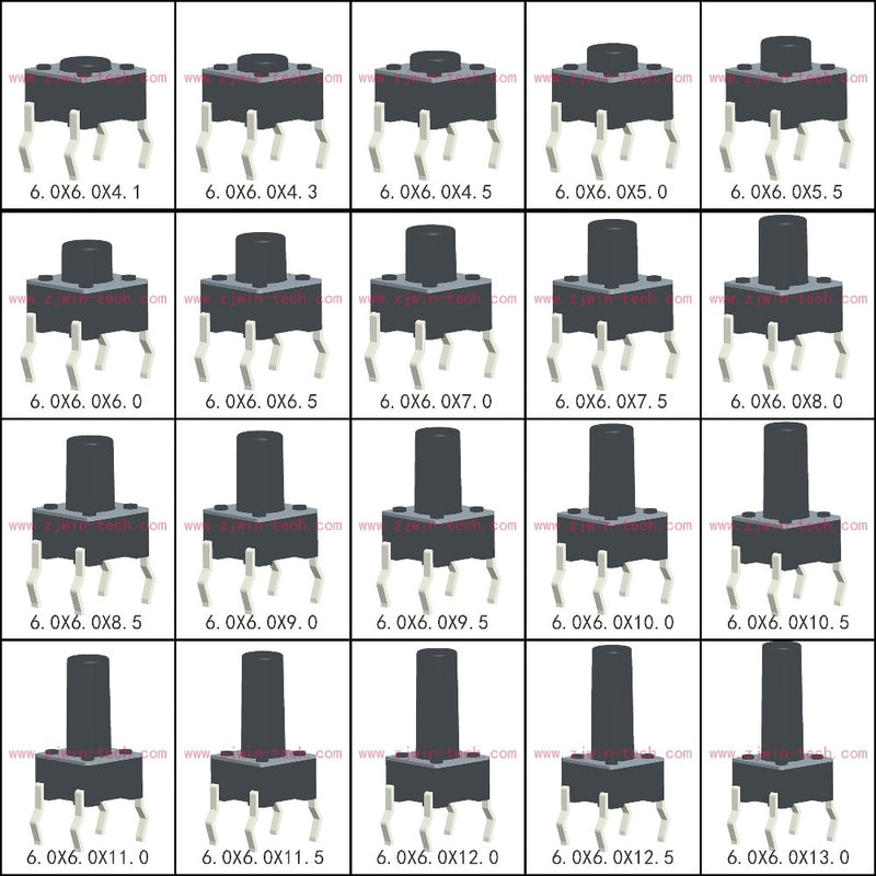 50PCS 6X6X5/4.3/5.5/6/7/8/9/10/13MM Tact Switch Push Button Switch 12V Copper 4PIN DIP Micro Switch For TV/Toys/home use Button