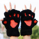 Winter Women Ladies Cute Cat Claw Paw Plush Mittens Short Fingerless Gloves Half Finger Black Gray Beige