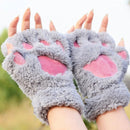 Winter Women Ladies Cute Cat Claw Paw Plush Mittens Short Fingerless Gloves Half Finger Black Gray Beige