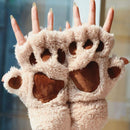 Winter Women Ladies Cute Cat Claw Paw Plush Mittens Short Fingerless Gloves Half Finger Black Gray Beige