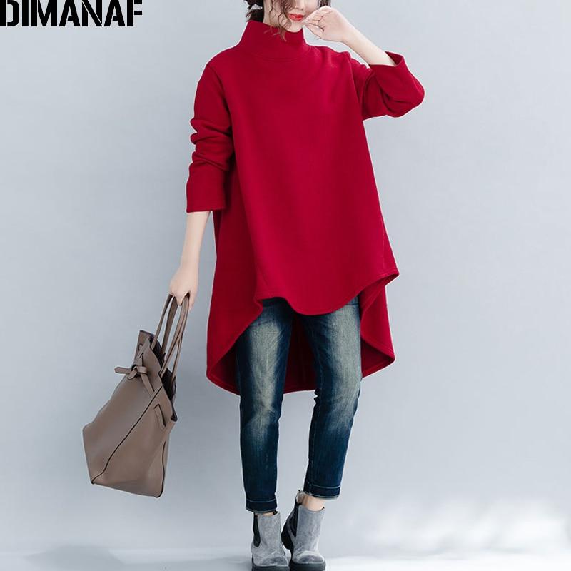 DIMANAF Plus Size Women Pullover Winter Warm Hoodies Sweatshirts Cotton Knitted Thicken Top Female Turtleneck Loose Clothes 2019
