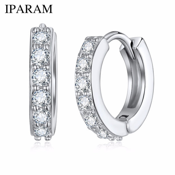 1 Pair Silvering Plated Huggies Earrings Small Round Rhinestones Hoop Earrings Women's Hot Fashion Jewelry Gifts Jewelry Gift