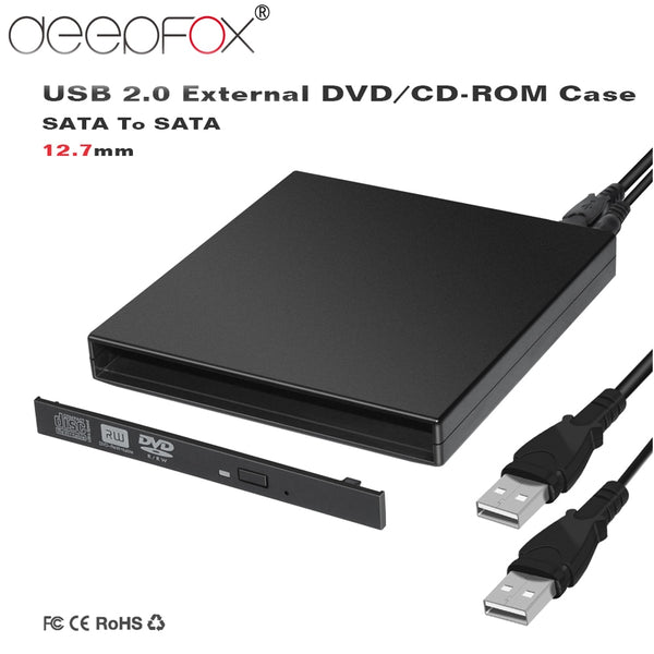 DeepFox Hard Plastic USB 2.0 SATA 12.7mm External DVD Enclosure DVD/CD-ROM Case For CD/DVD Optical Drive