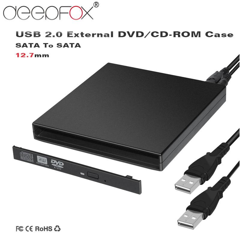DeepFox Hard Plastic USB 2.0 SATA 12.7mm External DVD Enclosure DVD/CD-ROM Case For CD/DVD Optical Drive