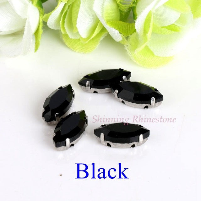 Horse Eye / Leaf Shape Glass Rhinestones With Claw Sew On Crystal Stone Strass Diamond Metal Base Buckle For Clothes