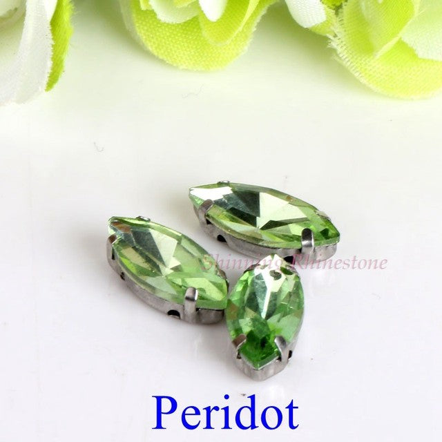 Horse Eye / Leaf Shape Glass Rhinestones With Claw Sew On Crystal Stone Strass Diamond Metal Base Buckle For Clothes