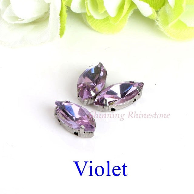 Horse Eye / Leaf Shape Glass Rhinestones With Claw Sew On Crystal Stone Strass Diamond Metal Base Buckle For Clothes