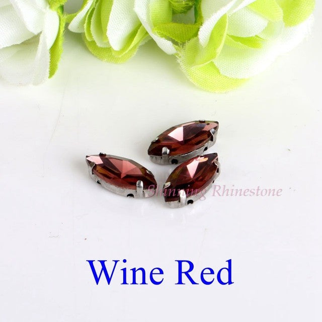 Horse Eye / Leaf Shape Glass Rhinestones With Claw Sew On Crystal Stone Strass Diamond Metal Base Buckle For Clothes