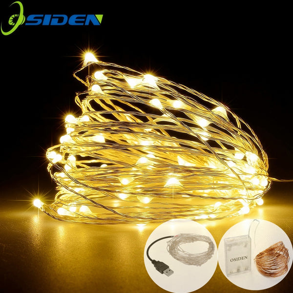 LED Strip 2-10m 20-100 Led Fairy Light String Outdoor Garland Christmas Wedding Party Decoration Battery Operated silver Copper