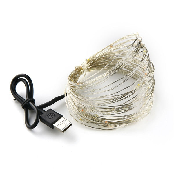 LED Strip 2-10m 20-100 Led Fairy Light String Outdoor Garland Christmas Wedding Party Decoration Battery Operated silver Copper