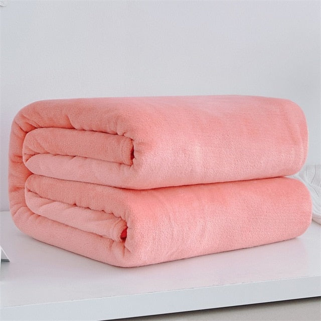 Super Soft Coral Fleece Blanket 220gsm Light Weight Solid Pink Blue Faux Fur Mink Throw Sofa Cover Bedspread Flannel Blankets