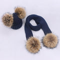 Girl Pompon Hats and Scarves Sets Winter Knitted Warm Nature Fur Pom Pom Hat Scarf Thick Beanies Hats Caps Kids Baby Solid Bones