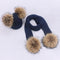 Girl Pompon Hats and Scarves Sets Winter Knitted Warm Nature Fur Pom Pom Hat Scarf Thick Beanies Hats Caps Kids Baby Solid Bones