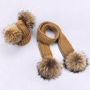 Girl Pompon Hats and Scarves Sets Winter Knitted Warm Nature Fur Pom Pom Hat Scarf Thick Beanies Hats Caps Kids Baby Solid Bones