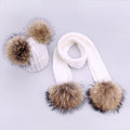 Girl Pompon Hats and Scarves Sets Winter Knitted Warm Nature Fur Pom Pom Hat Scarf Thick Beanies Hats Caps Kids Baby Solid Bones