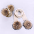 Girl Pompon Hats and Scarves Sets Winter Knitted Warm Nature Fur Pom Pom Hat Scarf Thick Beanies Hats Caps Kids Baby Solid Bones
