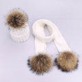 Girl Pompon Hats and Scarves Sets Winter Knitted Warm Nature Fur Pom Pom Hat Scarf Thick Beanies Hats Caps Kids Baby Solid Bones