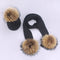 Girl Pompon Hats and Scarves Sets Winter Knitted Warm Nature Fur Pom Pom Hat Scarf Thick Beanies Hats Caps Kids Baby Solid Bones