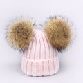 Girl Pompon Hats and Scarves Sets Winter Knitted Warm Nature Fur Pom Pom Hat Scarf Thick Beanies Hats Caps Kids Baby Solid Bones