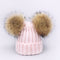 Girl Pompon Hats and Scarves Sets Winter Knitted Warm Nature Fur Pom Pom Hat Scarf Thick Beanies Hats Caps Kids Baby Solid Bones