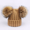Girl Pompon Hats and Scarves Sets Winter Knitted Warm Nature Fur Pom Pom Hat Scarf Thick Beanies Hats Caps Kids Baby Solid Bones