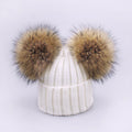 Girl Pompon Hats and Scarves Sets Winter Knitted Warm Nature Fur Pom Pom Hat Scarf Thick Beanies Hats Caps Kids Baby Solid Bones
