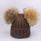 Girl Pompon Hats and Scarves Sets Winter Knitted Warm Nature Fur Pom Pom Hat Scarf Thick Beanies Hats Caps Kids Baby Solid Bones