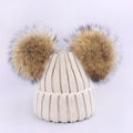Girl Pompon Hats and Scarves Sets Winter Knitted Warm Nature Fur Pom Pom Hat Scarf Thick Beanies Hats Caps Kids Baby Solid Bones