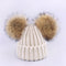 Girl Pompon Hats and Scarves Sets Winter Knitted Warm Nature Fur Pom Pom Hat Scarf Thick Beanies Hats Caps Kids Baby Solid Bones