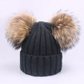 Girl Pompon Hats and Scarves Sets Winter Knitted Warm Nature Fur Pom Pom Hat Scarf Thick Beanies Hats Caps Kids Baby Solid Bones