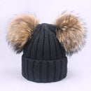 Girl Pompon Hats and Scarves Sets Winter Knitted Warm Nature Fur Pom Pom Hat Scarf Thick Beanies Hats Caps Kids Baby Solid Bones